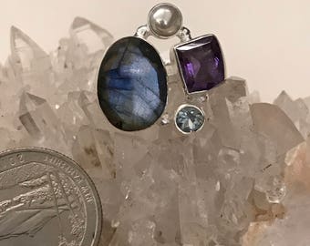 Facetet Labradorite Ring, Size 5 1/2