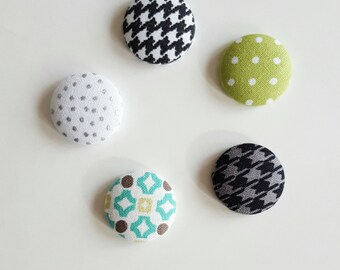 Fabric magnets, set of 5, fridge magnet, geometric magnet, button magnet, kitchen magnet, dorm decor, fabric button magnets, round magnets