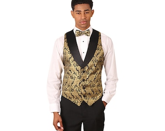 Men's Gold Metallic tuxedo vest with black lapel