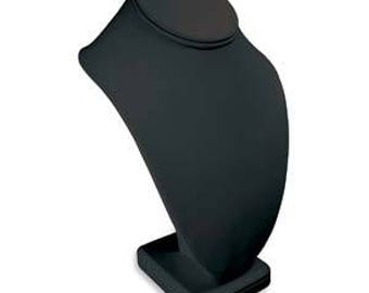 Black velvet standing necklace bust, 7 1/2" x 5 1/8" x 11"