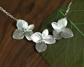 Three Hydrangea Necklace in Sterling Silver