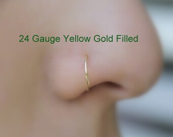 Nose Ring Hoop - Nose Piercing - Tragus Ring - Helix Piercing - Cartilage Earring - 14K Yellow Gold Filled 24 -16 Gauge 7 mm Inner Diameter
