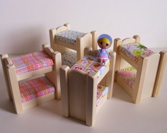 Wooden Toy Doll Small Bunk Beds, Handmade Wood Dollhouse Furniture, Peg Doll Beds, Kids Birthday gift, Waldorf inspired Jacobs Wooden Toys