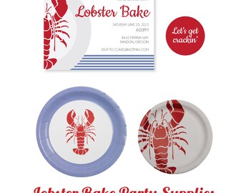 Lobster Bake Party Supplies- Lobster Paper Plates- Lobster Paper Cups