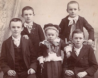 Cabinet Card - 5 Lovely Lads from Shenandoah, PA - Photographer W.A. KEAGEY - Wonderful Studio Portrait of Five Boys - Excellent, Victorian