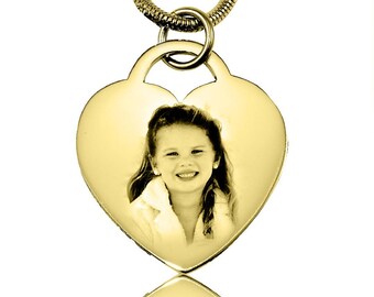 Photo on Jewelry, Photo on Jewellery, Gifts for Mum, Gold Heart Photo Necklace, Personalized Forever in My Heart Photo Necklace ONL 89