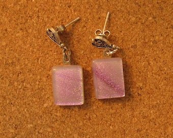 Dichroic Earrings - Post Earrings - Dichroic Heart Earrings - Valentines Earrings - Valentine Jewelry - Purple Dichroic Earrings