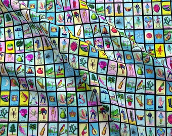 Loteria Cards Fabric - Loteria Small On Black By Jellymania - Tarot Lottery Cards Cotton Fabric By The Yard With Spoonflower