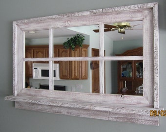 Barnwood Window Mirror with Shelf