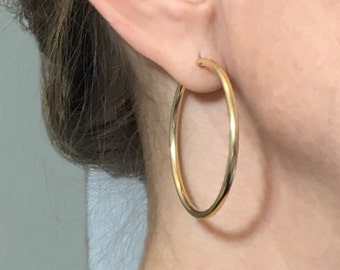 14K Gold-Filled HOOPs - 2.3mm Tube Earring - Yellow gold - Self-locking - Post Hinged and Catch Design - Continuous Endless