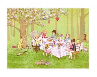Ava's Tea party Art print, girls bedroom art
