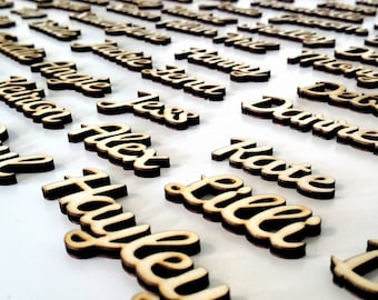 Laser Cut Place Settings - Set Of 10 - Laser Cut Names - Wedding Reception - Natural Finish Wood - Guest Seating - Wedding Seating - Wedding