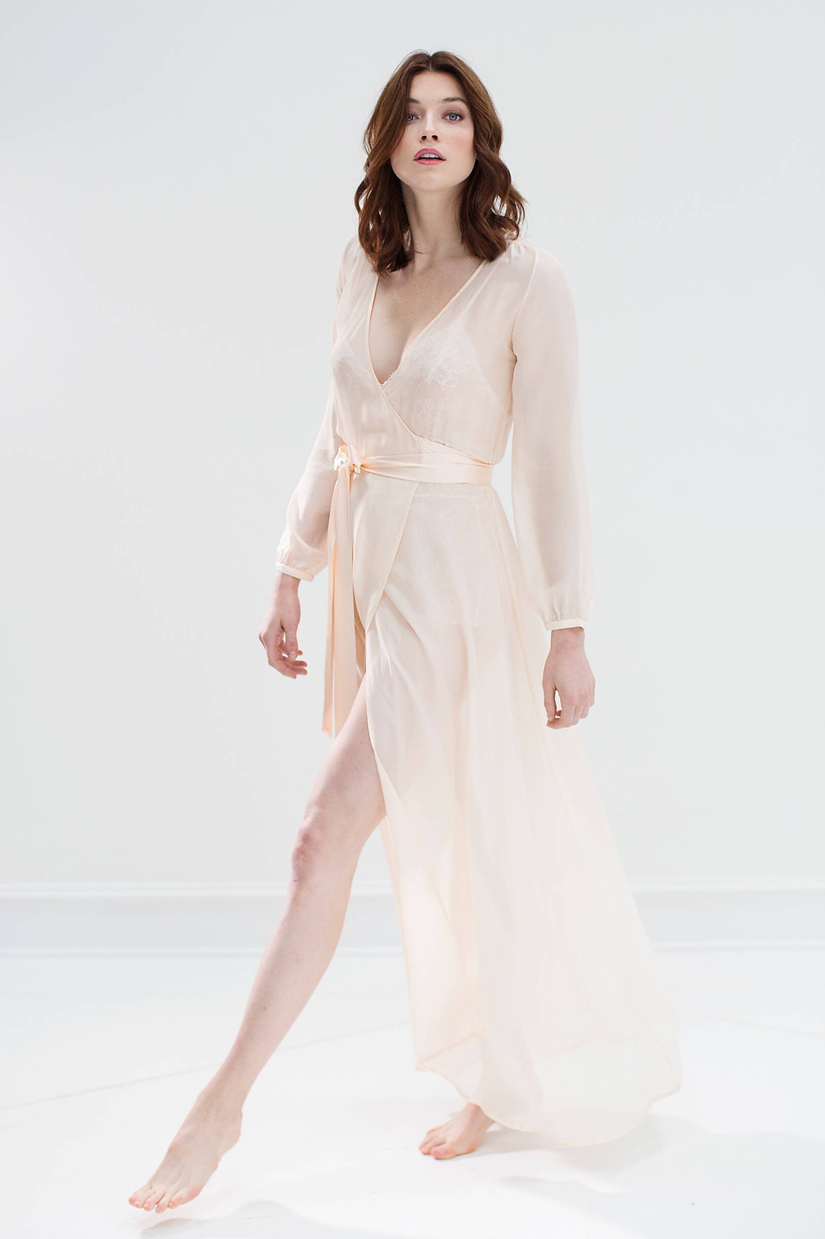 Nina Silk Chiffon Wrap Robe in Ivory or Blush style R130