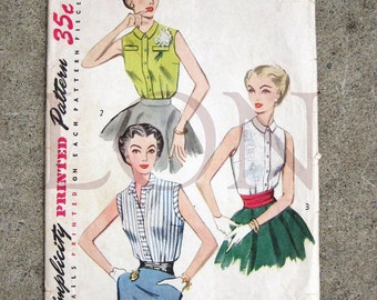 1953 Simplicity sewing pattern 4238 misses blouse size 12 bust 30 cut and marked
