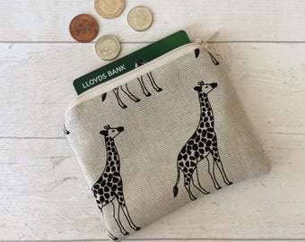 Giraffe coin purse, money purse, giraffes purse, money pouch, small zipper pouch, coin pouch, beige pouch, card wallet