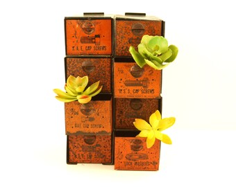 Vintage Dorman Parts Drawer Hardware Bin with 8 Drawers in Rustic Orange (c.1950s) - Industrial Storage, Urban Loft Decor