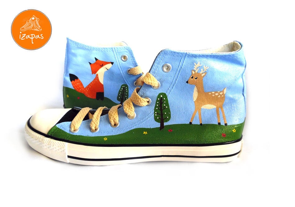 Fox and Deer Shoes High Tops Boots Hand Painted animal