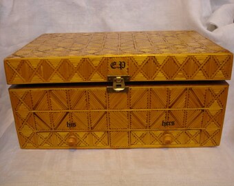 Vintage Wooden Box Made from Matchsticks