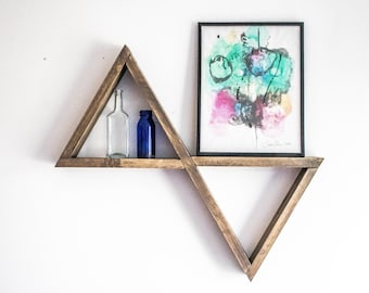 Double Triangle Shelf, Geometric Triangle, Shelves, Inverted Triangle Shelf, Home Decor Storage, Wooden Shelves, Geometric Shelf