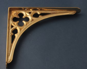 Brass 7" x 8" Gothic Shelf Bracket - Antique Style Old Traditional Shelving Brackets Heavy Duty Supports Solid Brass ~ (BR09-bs)