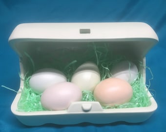 Ceramic easter eggs with a ceramic egg carton