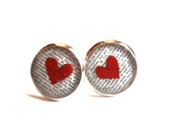 HEART STUD EARRINGS - heart jewelry - heart tiny earrings - red - white - Love earrings - love jewelry - lovers - Valentine day gift idea