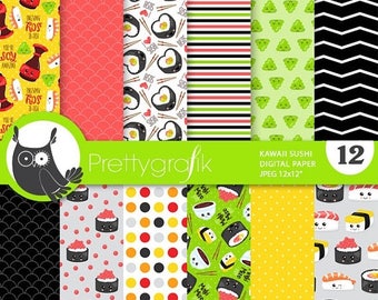 80% OFF SALE Sushi digital paper, commercial use, scrapbook papers, background chevron, stripes - PS857