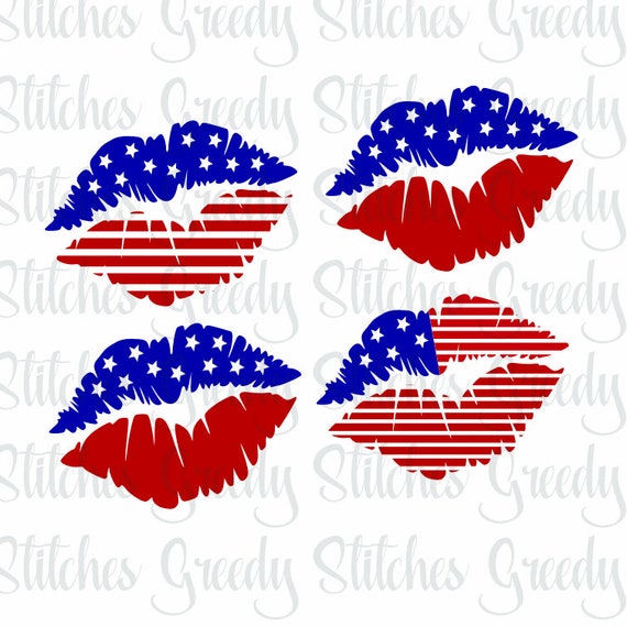 American Flag Lips Set of 4 svg dxf eps png and wmf. Lips