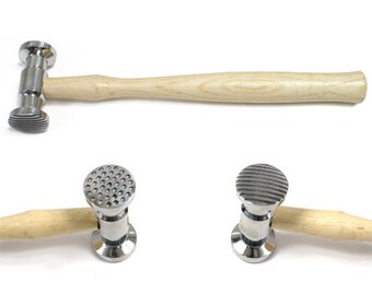 Metal Texturing Hammer - Dimpled and Pinstripe Double Sided Patterned for Jewelry Making - 37-2062
