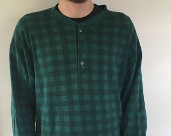 80s Edie Bauer Plaid Henley Shirt
