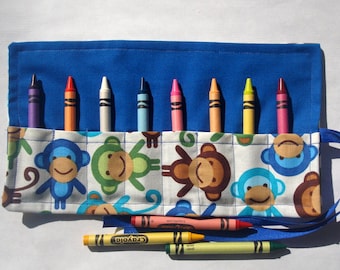 Crayon Roll Up Crayon Holder Bermuda Monkey - Holds 8 Crayons