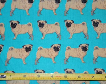 New! 1/2 Yard of Pug - Dog Fabric - Fawn Pug Dog 100% Cotton Quilt Fabric
