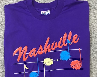 Vintage Nashville TN Music City USA Purple Music Notes SS Graphic T-Shirt