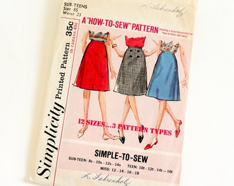 Vintage 1960s Girls Size 8 Sub-Teen Knee Length A-line Skirt Simplicity 5583 Sewing Pattern Complete, w23"
