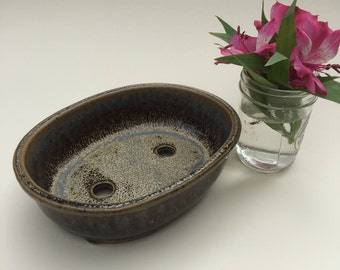 Oval Pottery Planter Dish Earth Tone Glaze