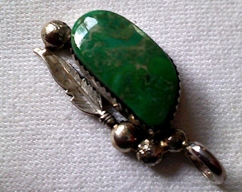 M-139 Turquoise sterling silver pendent; handmade by Pemday; stamped sterling silver; Excellent condition