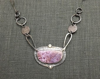 25% Off Ocean Jasper Cabochon 14kt Gold Sterling Silver Metalwork Necklace Pendant