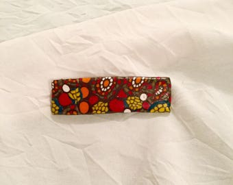 Brooch rectangular fine, fimo, aborigine inspired