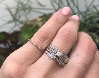 Diamond Engagement Set - Princess Cluster - Invisible Set - Channel Set- Bridal Set - 1980s Bridal -Princess Diamond - Wave Ring
