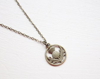 Bronze Scottish Thistle Necklace- Outlander Necklace - Scotland Necklace - Double Sided Bronze