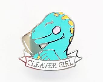 Cleaver Girl Dinosaur Enamel Pin - Hard Enamel Pin Jurassic Park Lapel Pin Dinosaur Pin Dino Kawaii Pin Dinosaur Brooch Velociraptor Pin