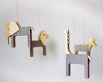 Unique Nursery Mobile, Lasercut Wood Mobile, Gender Neutral Nursery Decor, Modern Crib Mobile, Grey Nursery Mobile