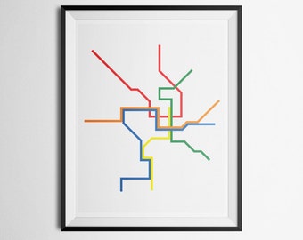 Transit Map of Washington D.C. DC Metro Metrorail Minimalist Print