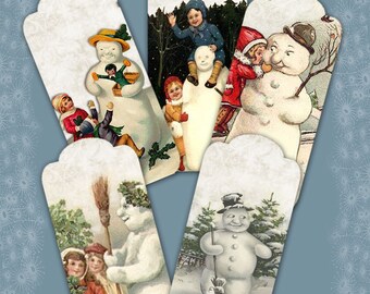 Vintage Snowman Tags Christmas Printable Instant Download