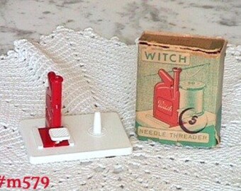 Vintage Witch Brand Needle Threader Made in West Germany, Witch Brand Needle Threader in Original Box (Inventory #M579)