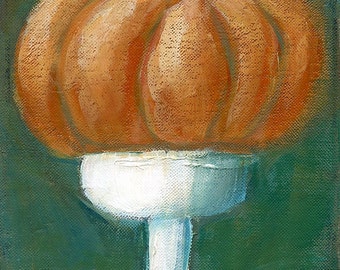 Pumpkin on a Pedestal - Pumpkin and Pedestal Painted on Antique French Book Cover - Fine Art PRINT by Lana Manis