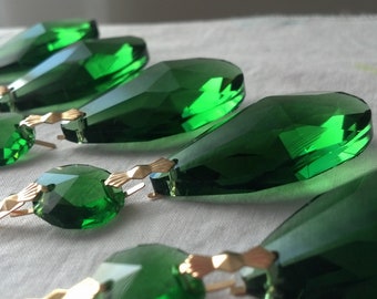 5 Green Teardrop Chandelier Crystals 38mm
