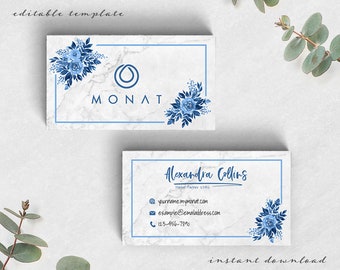 Monat Business Cards, Personalized Printable Marketing, Blue Custom Business Branding, Monat Marketing, Business Card