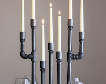 Pipe Candelabra Taper Set - Taper Candle Holders - Industrial Chic Decor - Metal Home Accessories - Pipe Furniture - Table Decorations