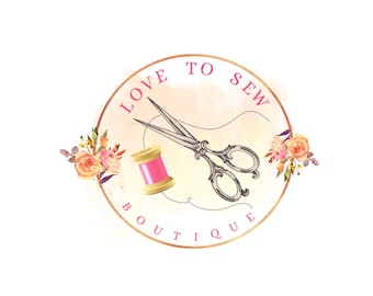 Sewing logo, Sew logo design, Thread Logo, Scissors Logo, Premade sew logo, Watercolor logo, Yarn logo, Seamstress logo, Knit logo design